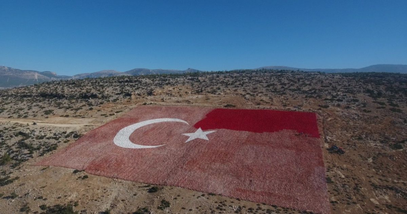 Mersin'de zemine işlenmiş en büyük Türk bayrağı boyanıyor